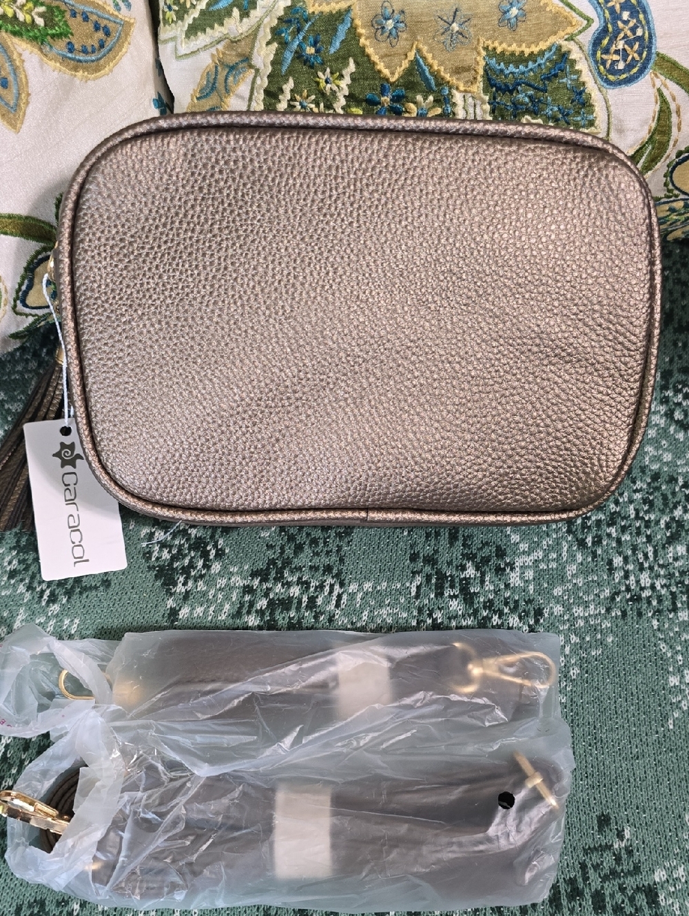 Caracol Metallic Pebbled Crossbody Bag - Rose Gold/Bronze
